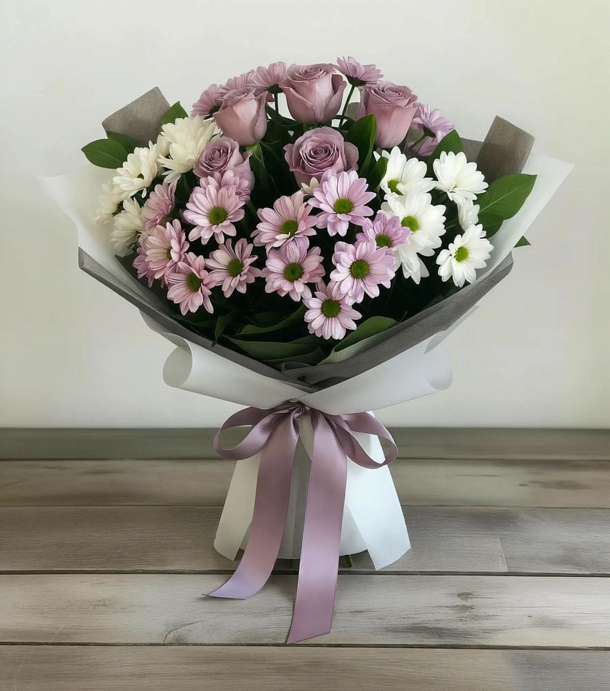 Букет цветов из: Хризантемы и Розы в Псотино