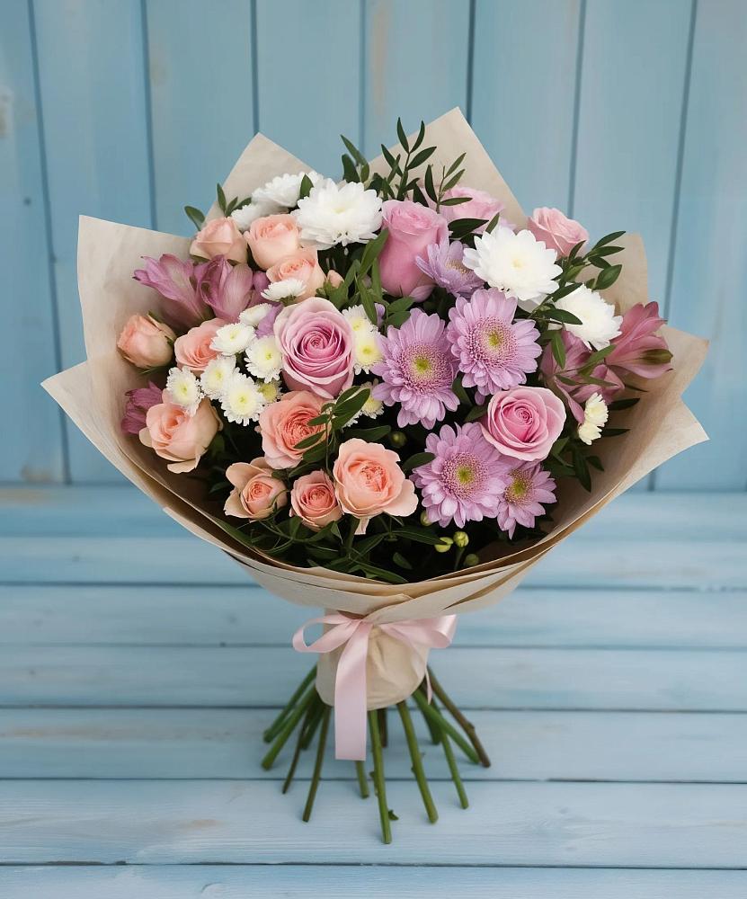 Букет цветов из: Хризантемы, Розы и Альстромерии в Псотино