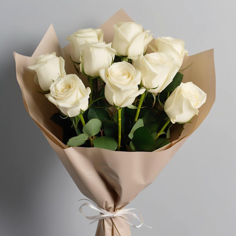 Букет 9 Белых роз Эдлесс Лав в Псотино