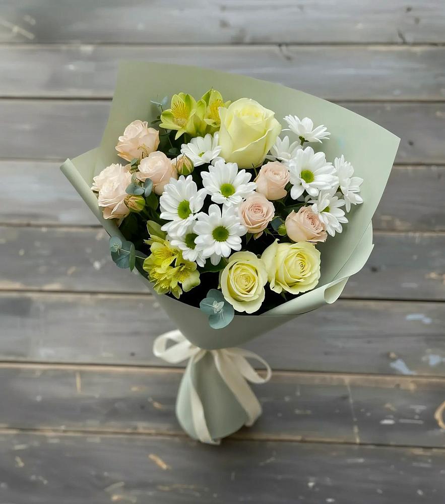 Букет цветов из: Альстромерии, Розы и Хризантемы в Псотино