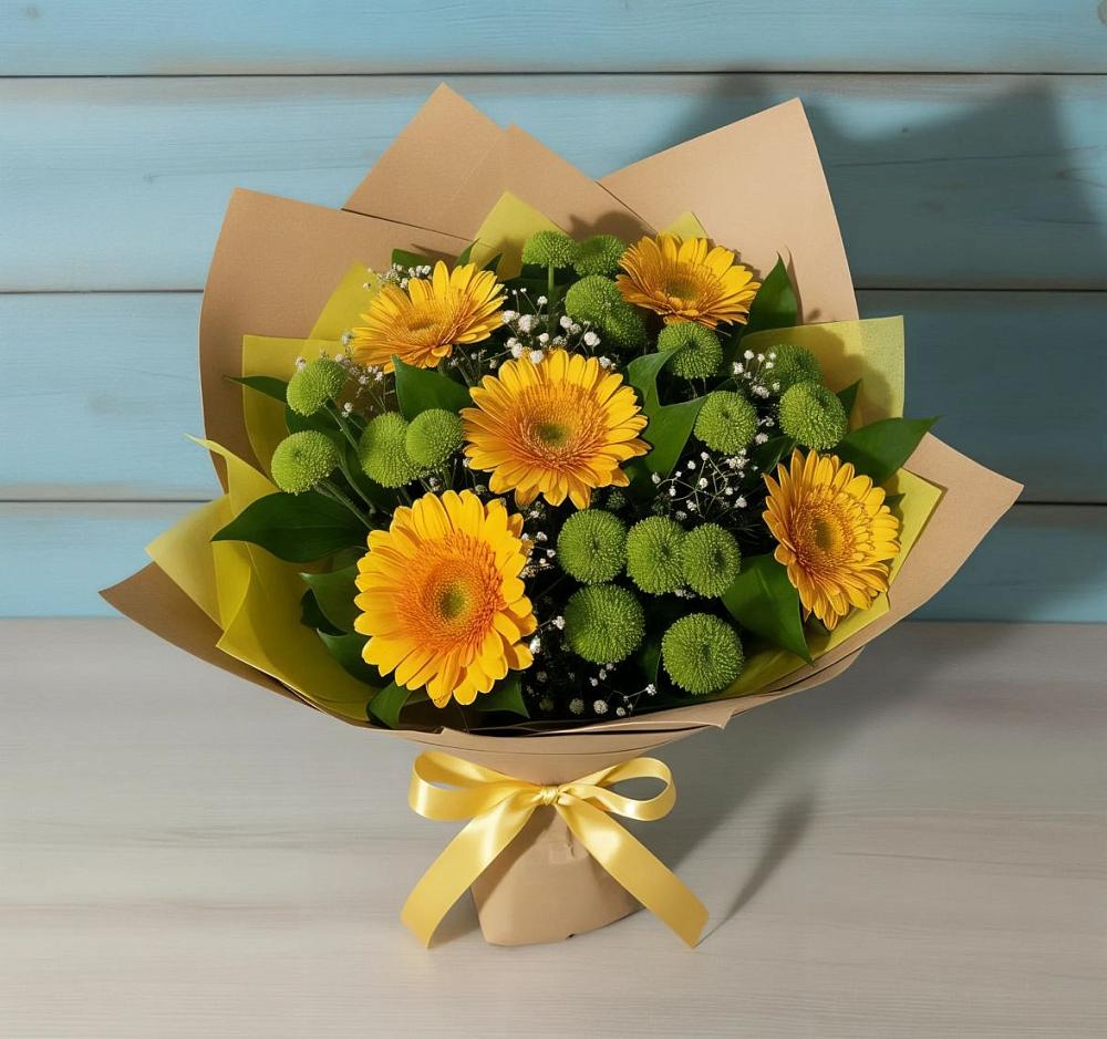 Букет цветов из: Герберы и Хризантемы в Псотино
