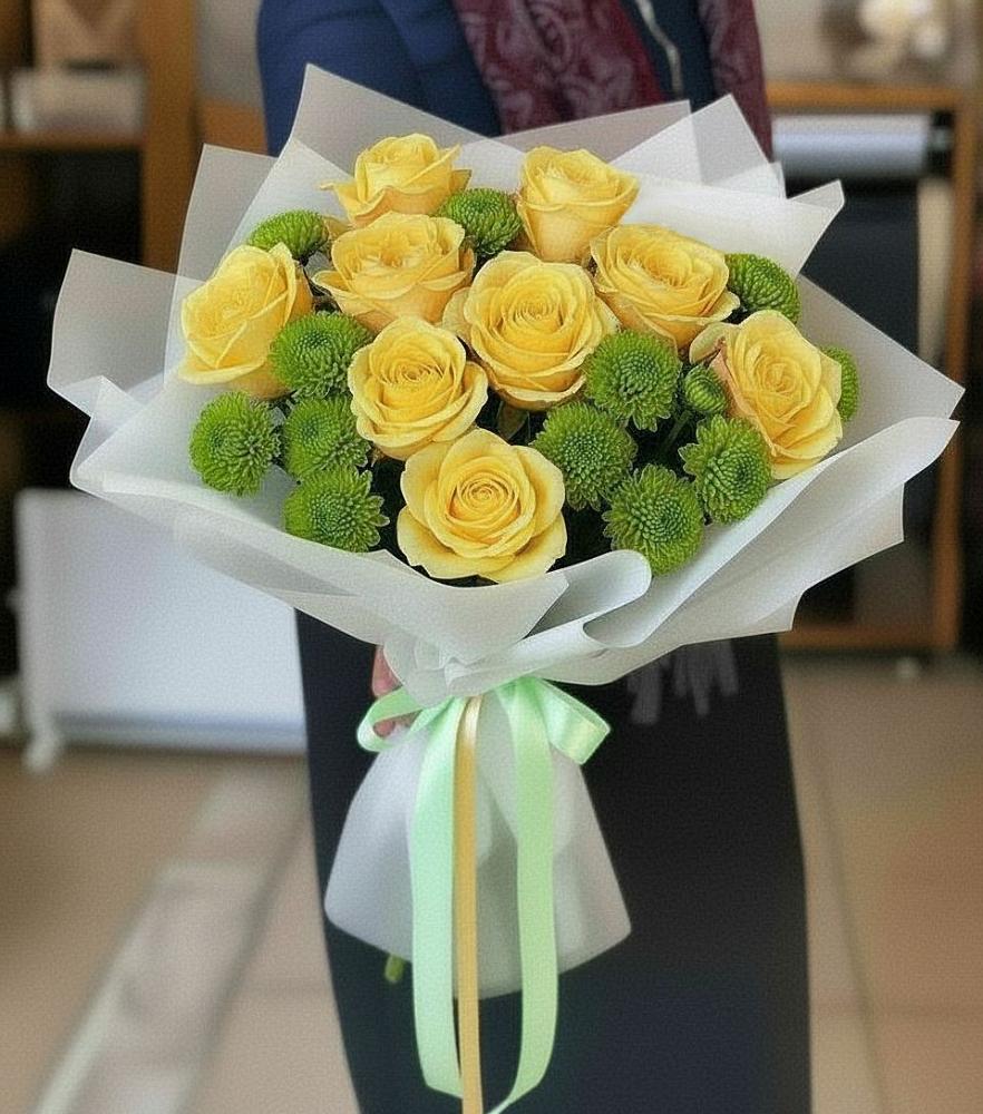 Букет цветов из: Хризантемы и Розы в Псотино