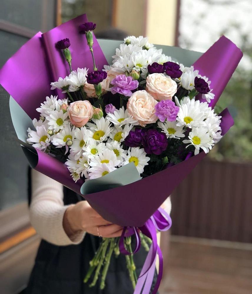 Букет цветов из: Хризантемы, Гвоздики и Розы в Псотино