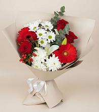 Букет цветов из:  Розы, Хризантемы, Герберы и Лилии в Псотино