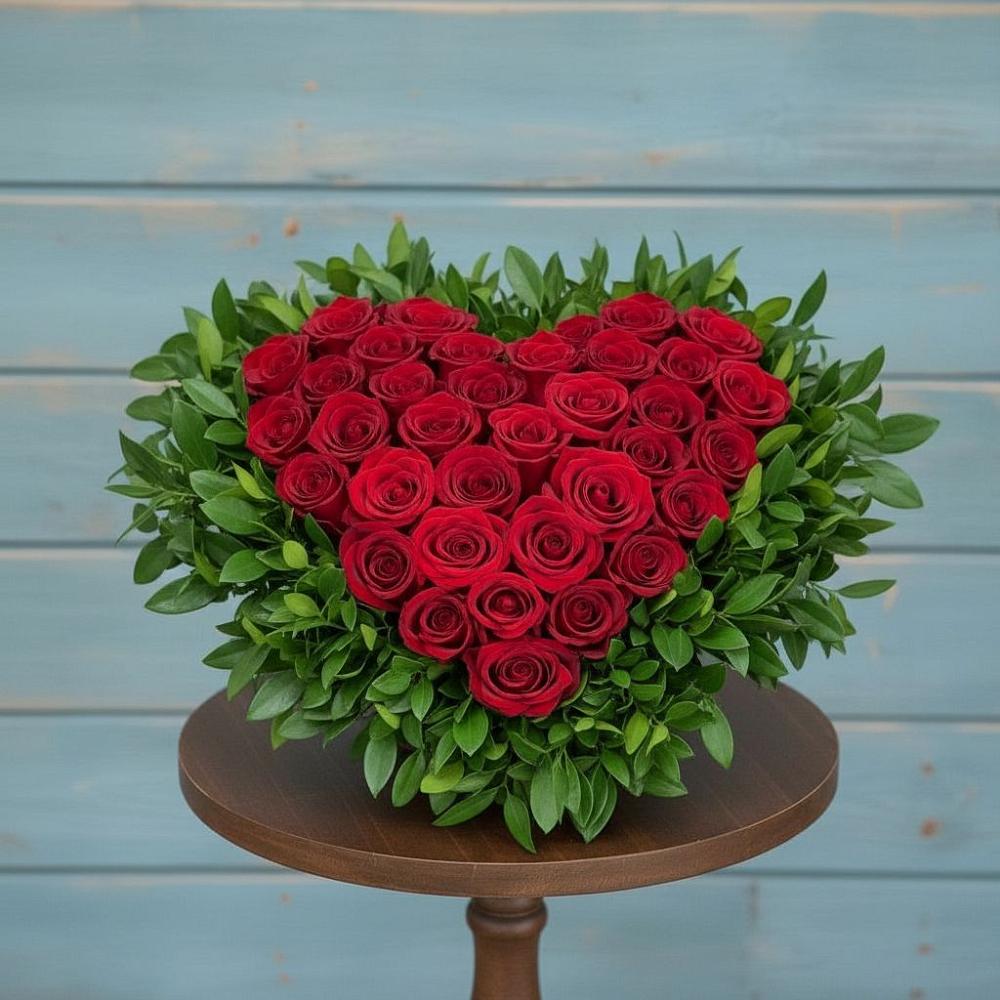 Цветочная композиция из Розы в виде сердца в Псотино