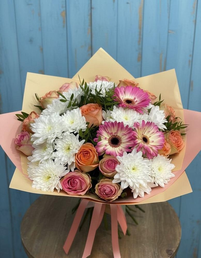 Букет цветов из: Розы, Герберы и Хризантемы в Псотино