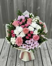 Букет цветов из:  Альстромерии, Гвоздики, Розы и Хризантемы #REPLACE_PRED# Псотино
