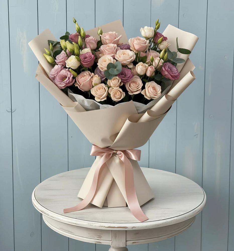 Букет цветов из: Розы и Лизиантусы в Псотино