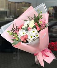 Букет цветов из:  Розы, Лизиантусы и Хризантемы в Псотино