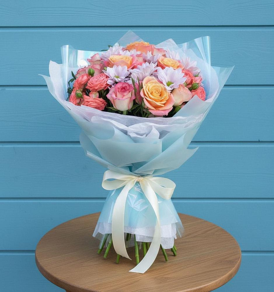 Букет цветов из: Хризантемы и Розы в Псотино