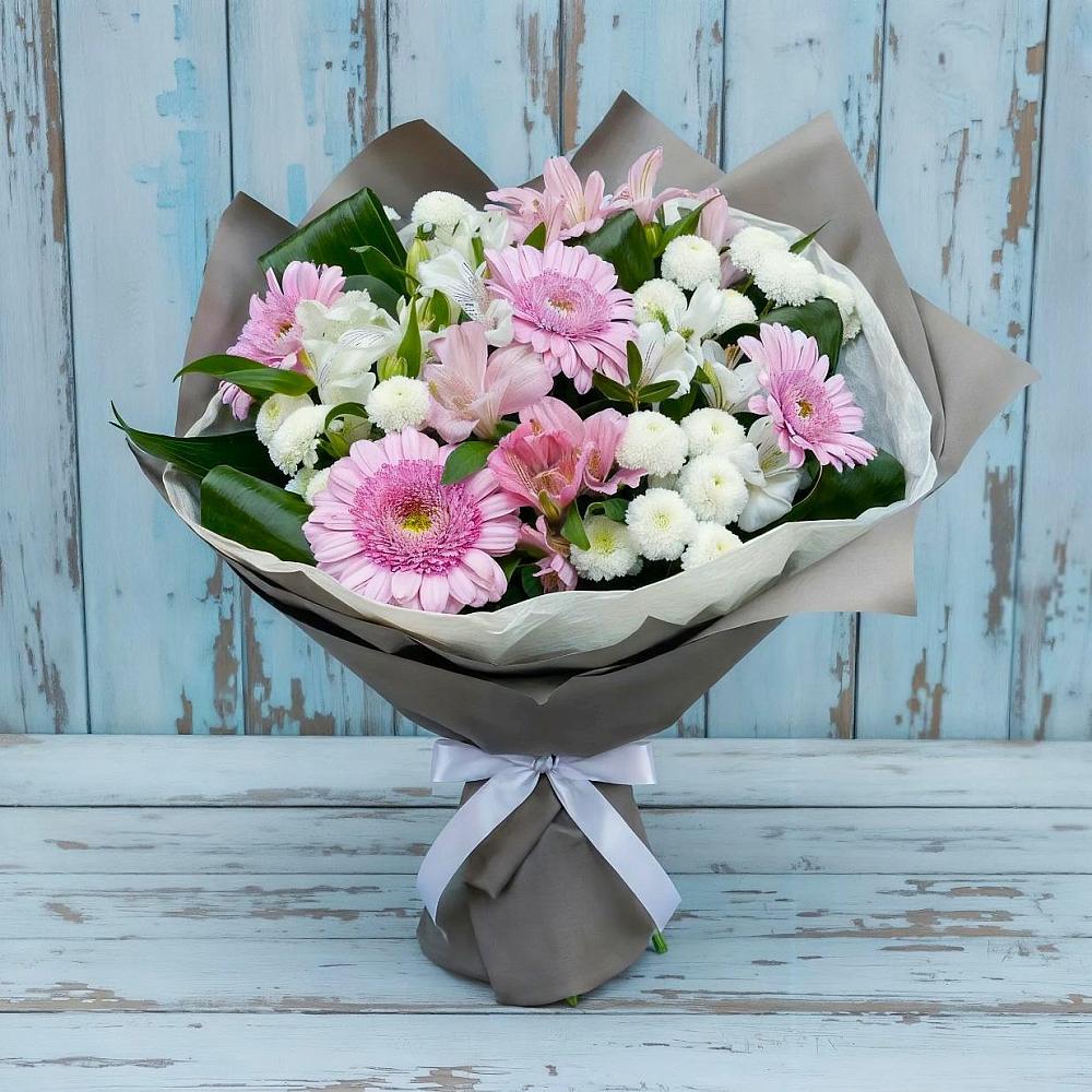 Букет цветов из: Герберы, Альстромерии и Хризантемы в Псотино